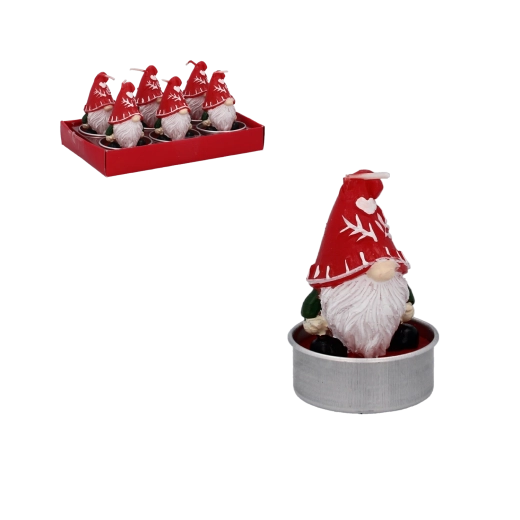 Velas decorativas duendecillo con gorro rojo – set de 6 uds