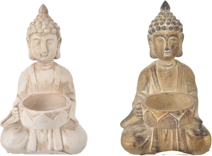 Portavelas Buda de polirresina 9 × 9 × 14 cm (2 variantes)
