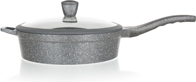 Sartén honda de 28 cm con superficie antiadherente Granite Grey y tapa de cristal