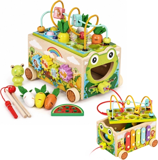 Cubo de actividades multifuncional de madera con andador en forma de rana ECOTOYS