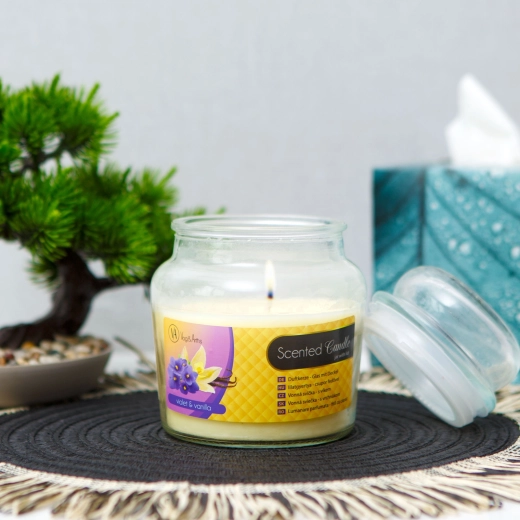 Vela aromática con tapa, vainilla y violeta, 310 g