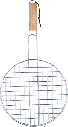 Rejilla redonda para barbacoa de 30 cm con mango de madera
