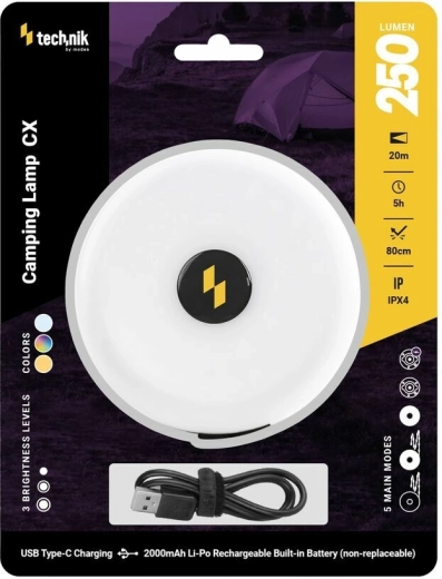 Lámpara de camping recargable con XPG y 24 LED, USB‑C, 250 lm