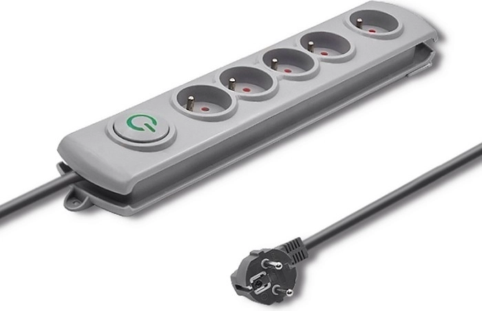Regleta de extensión con protección contra sobretensiones, 5 tomas, 3 m, gris