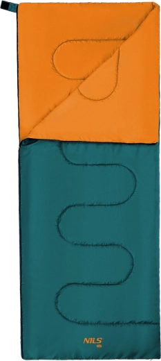 Saco de dormir NILS Camp verde‑naranja tipo manta