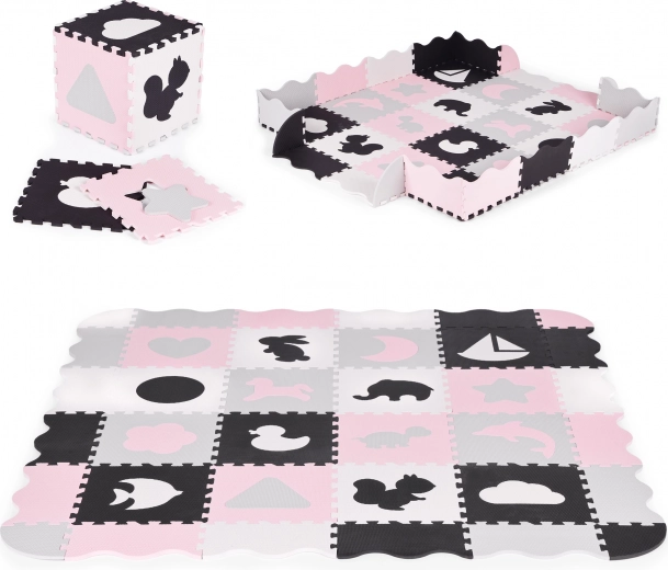 Alfombra de puzzle de espuma con parque infantil ECOTOYS – Rosa 151×151 cm