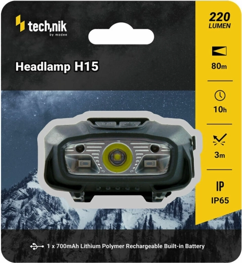 Technik MT-H15 linterna frontal con recubrimiento de goma y luz roja