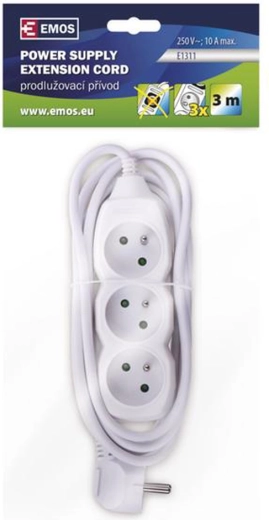 Cable alargador con 3 tomas, 3 m, blanco