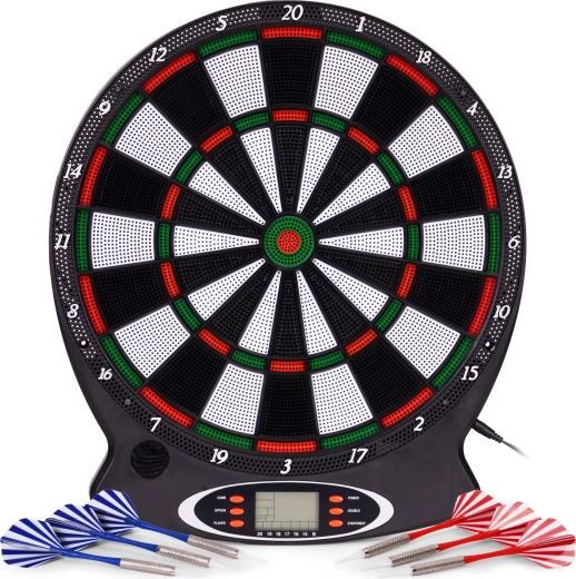 Diana electrónica para dardos con LCD, 38 cm, 18 juegos, set con 6 dardos