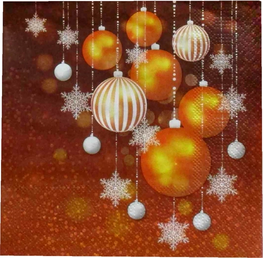 Servilletas navideñas con bolas doradas 33 × 33 cm, 3 capas - 1 pieza