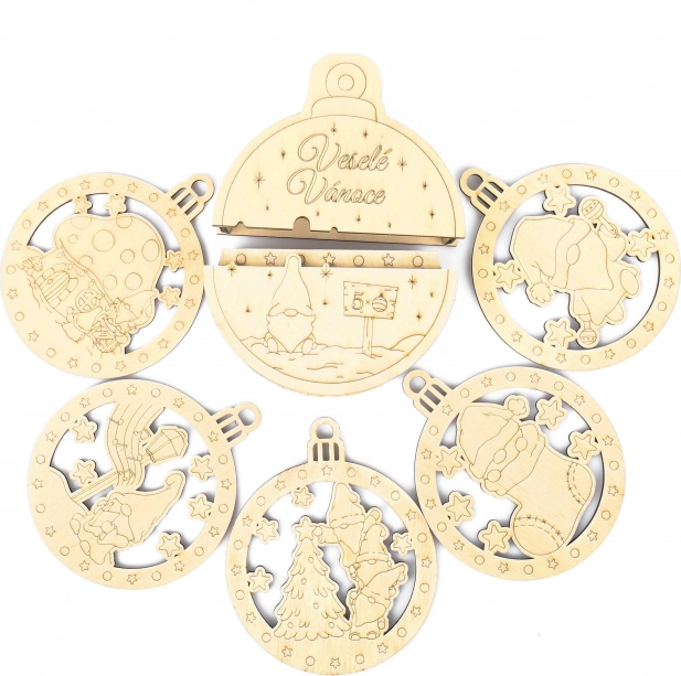 Adornos navideños de madera con duendecito, set de 5 uds en caja de regalo