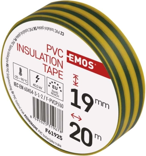 Cinta aislante de PVC 19 mm × 20 m amarillo‑verde
