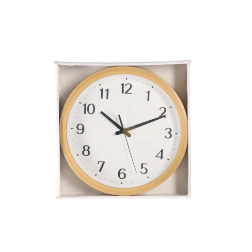 Reloj de pared redondo 28 cm blanco con marco marrón