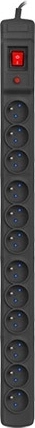 Regleta con protección contra sobretensiones ARMAC M12/16A para rack 19" 1,5 m, negra (12 tomas)