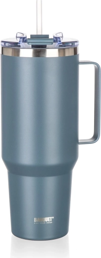 Taza térmica con asa 1200 ml TWAIN de acero inoxidable, gris oscuro