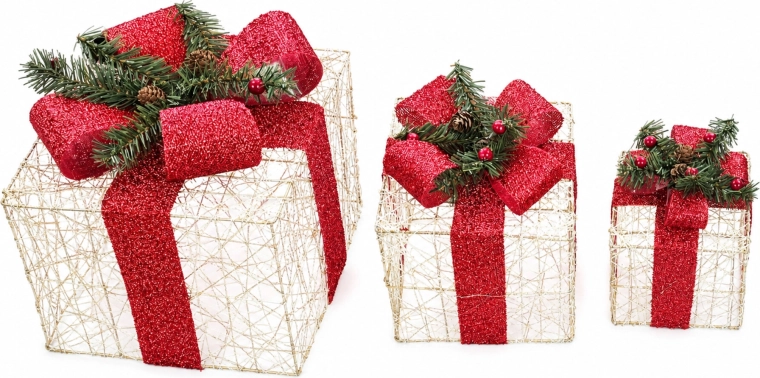 Cajas de regalo navideñas decorativas iluminadas con LED - 1 unidad