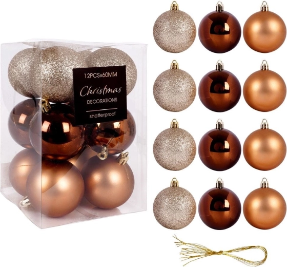 Bolas de Navidad irrompibles en tonos ámbar de 6 cm - 12 uds.