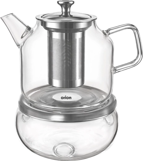 Orion tetera de té de vidrio de borosilicato con filtro de acero inoxidable y calentador 1,22 l