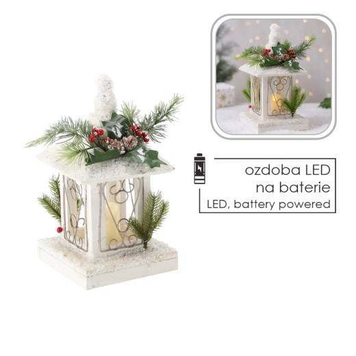 Linterna LED navideña con vela blanca 17 × 17 × 32 cm