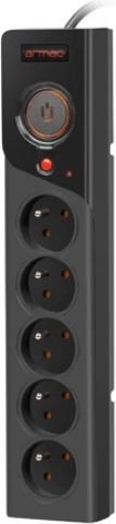 Regleta alargadora con protección contra sobretensiones ARMAC Z5, 5 tomas, 1,5 m, 10 A, negra