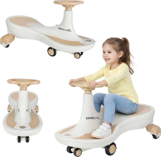 Correpasillos infantil gravitacional Swing Fix S4 con ruedas LED y música – Beige y blanco