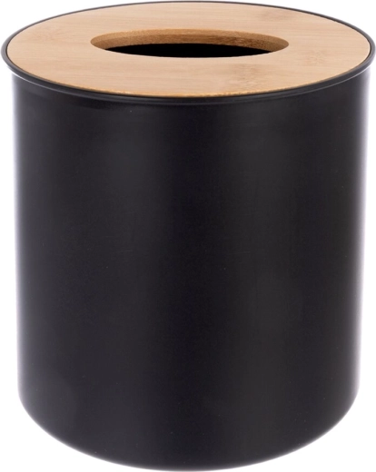 Papelera cosmética negra de plástico con elemento de bambú