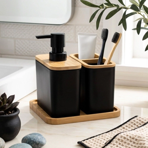 Negro mate con elementos de bambú