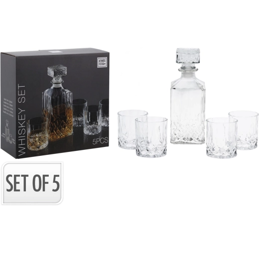 Garrafa de cristal para whisky 900 ml con 4 vasos de 230 ml, set de 5 piezas