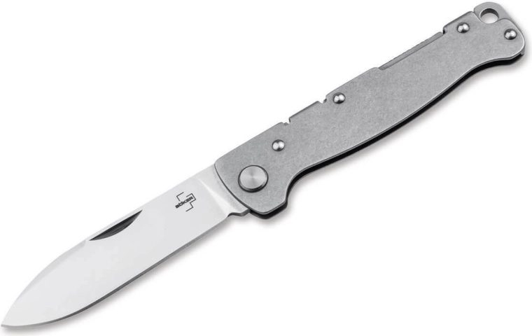Böker Plus Atlas navaja de bolsillo Drop Point 7,1 cm, satinado, acero Stonewash
