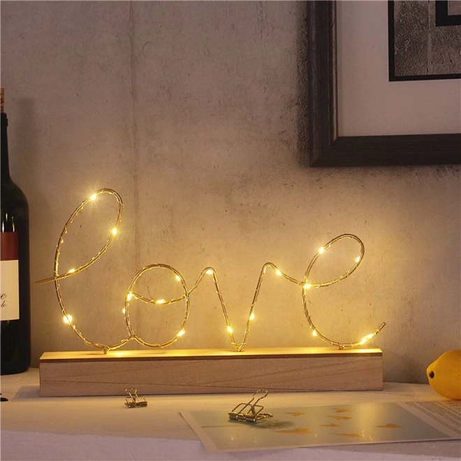 Decoración LED de mesa Love sobre base de madera