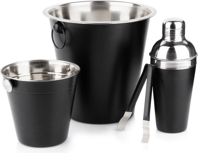 Set de bar con coctelera de acero inoxidable, negro, 4 piezas