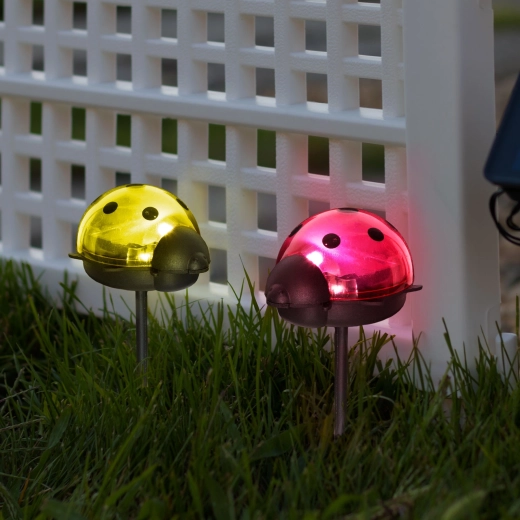 Lámpara LED solar de jardín con forma de mariquita y luz blanca fría - 1 unidad