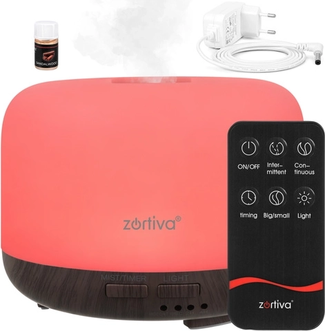 Difusor de aroma ultrasónico y humidificador de aire Zortiva con iluminación LED y control remoto - 1 pieza
