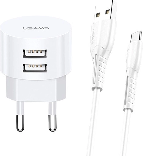 Cargador USAMS T20 con cable USB-C 2xUSB 2,1A