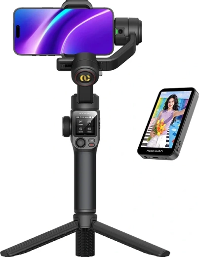 Aochuan S3 estabilizador de 3 ejes para teléfono con pantalla táctil, seguimiento por IA y luz LED (negro)