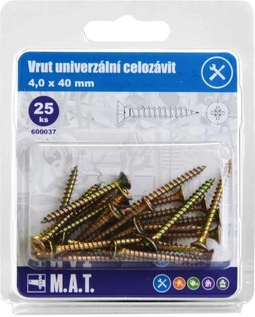 Tornillos universales de rosca completa 4 × 40 mm, galvanizados, 25 uds