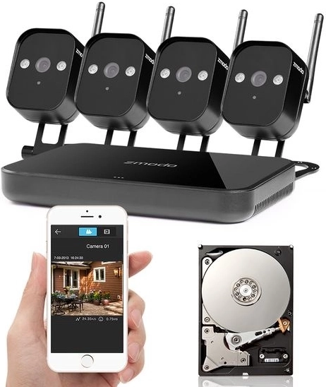 Sistema de cámaras Wi‑Fi Zmodo de 720p con mini NVR y disco de 1 TB (4 cámaras)