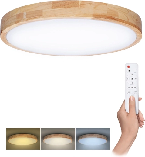 Lámpara LED de techo y pared Solight Solid Oak con mando a distancia 48 W 39 cm regulable CCT