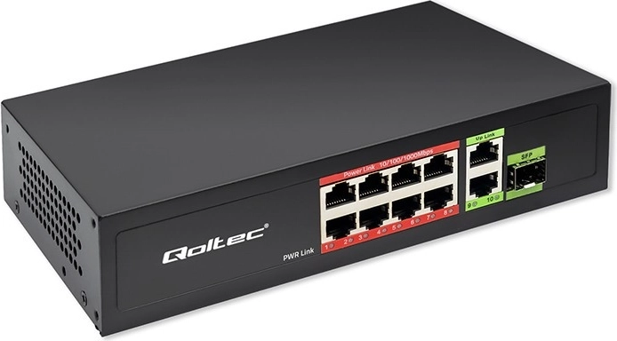 Conmutador de red Fast Ethernet 8x RJ45 PoE 2x RJ45 Uplink 1x SFP 120W 1000Mb/s