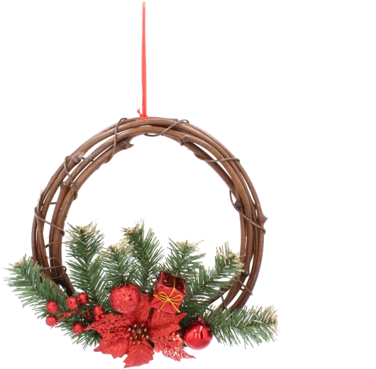 Corona navideña colgante de ratán rojo 30 cm