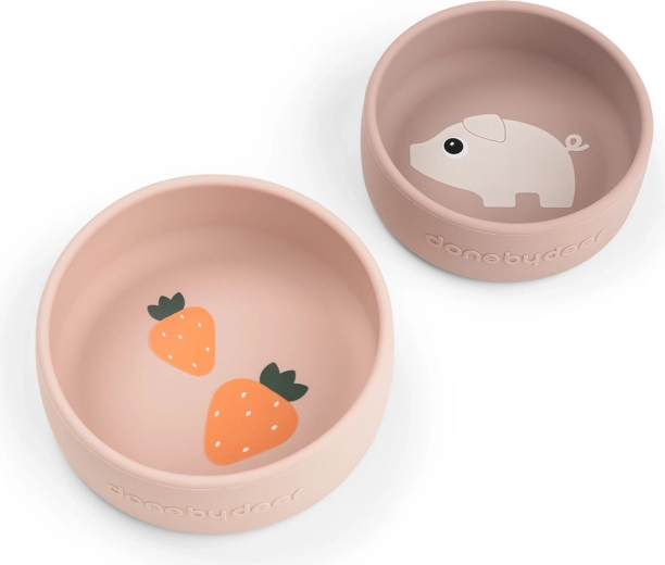 Done by Deer set de cuencos de silicona Pigee rosa 2 uds