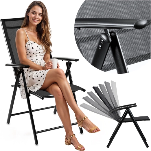 Sofotel silla de jardín plegable y reclinable negra