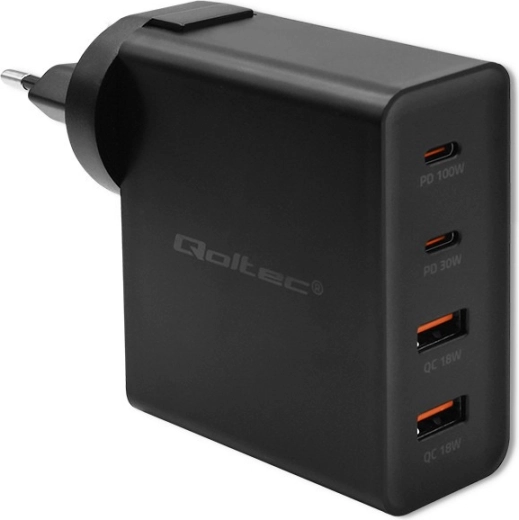 Cargador GaN Power Pro 130 W, 2× USB‑C, 2× USB‑A, PD, negro