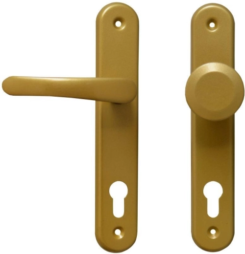 Herrajes para puerta MICHAELA con manilla y pomo fijo, bombín 90, dorado
