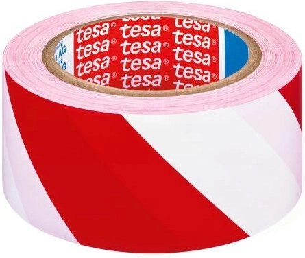Cinta adhesiva de advertencia 50 mm × 33 m rojo‑blanca TESA