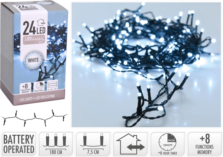 Iluminación LED navideña 1,8 m blanco frío con temporizador - 1 pieza