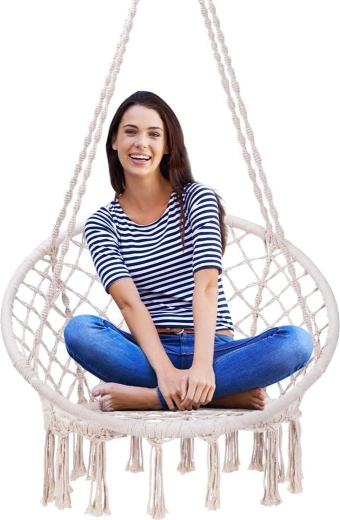 Columpio colgante de jardín de macramé: silla colgante tipo “nido de cigüeña”, beige, capacidad de carga 150 kg