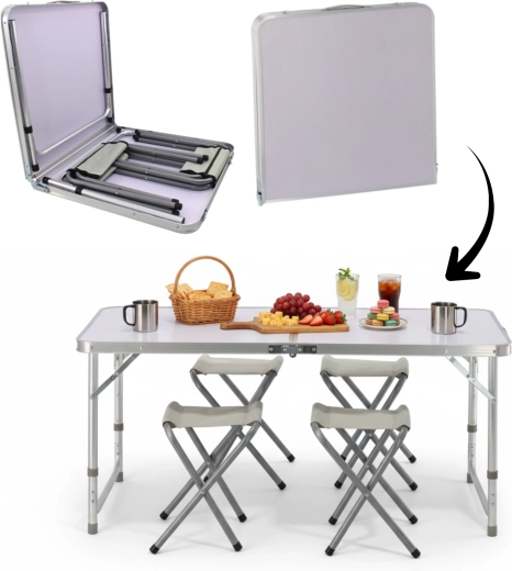 Set de camping plegable con mesa y 4 taburetes 120 × 60 × 70 cm