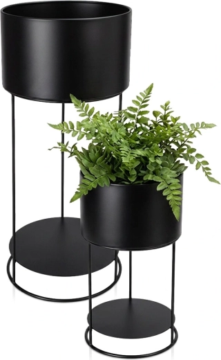 Soporte metálico para plantas en negro mate, set de 2 uds