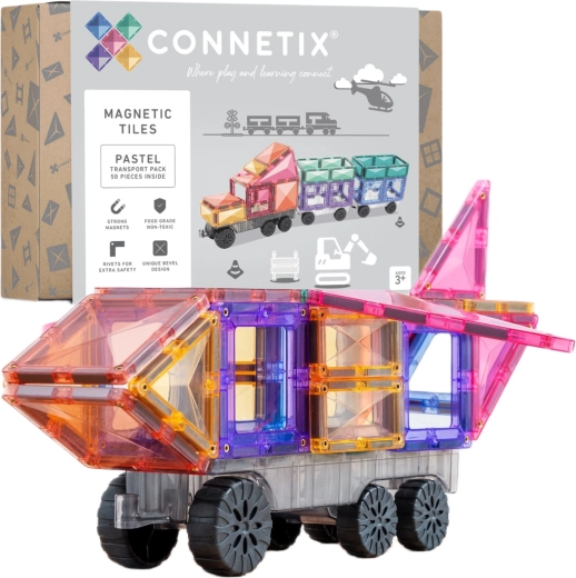 Connetix Pastel Transport Pack construcción magnética 50 piezas